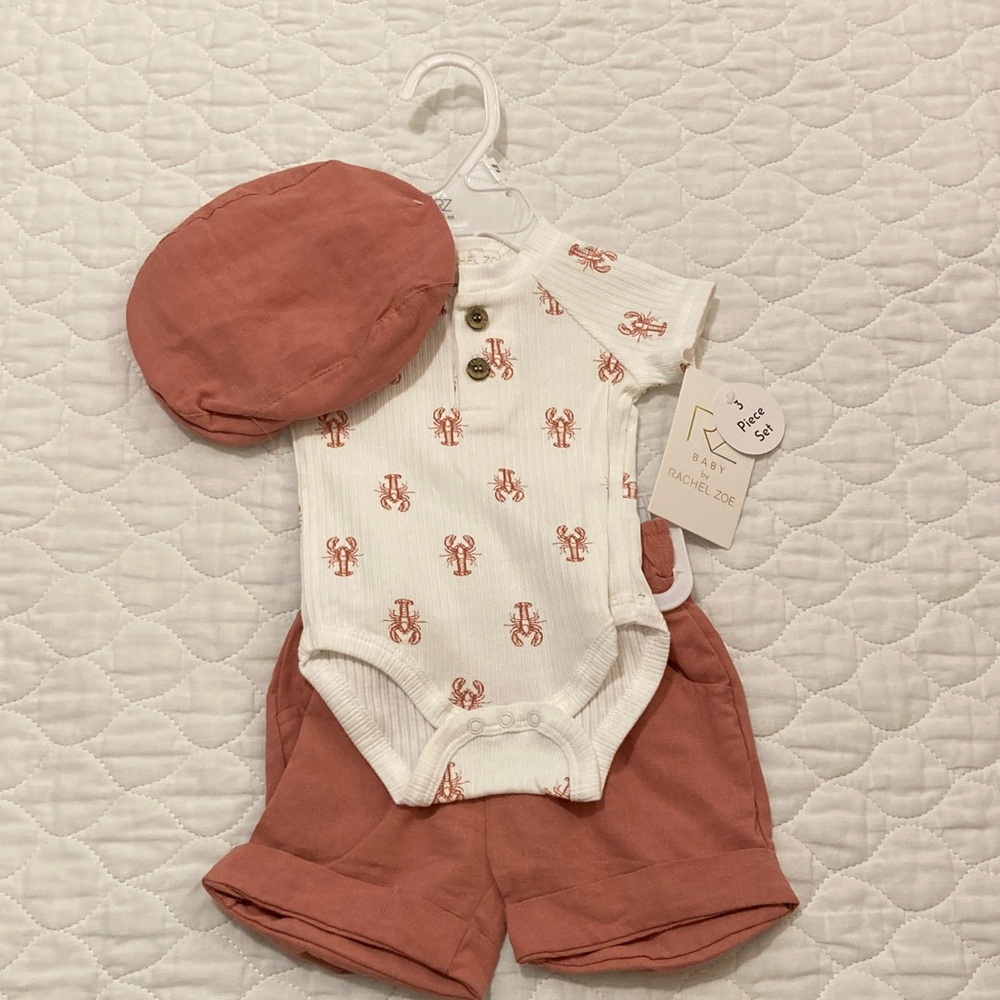 Rachel Zoe Coral and White Kids Hat and Bodysuit Set